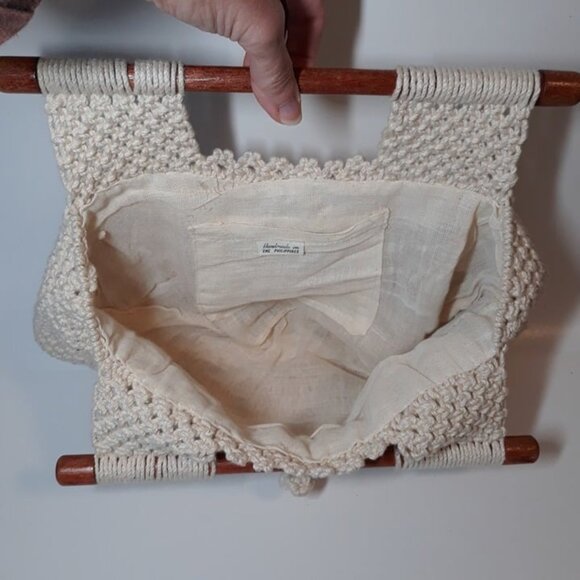1970s Cotton Macrame and Wood Top-Handled Purse, 70’s Boho Handbag Philippines - Picture 9 of 9